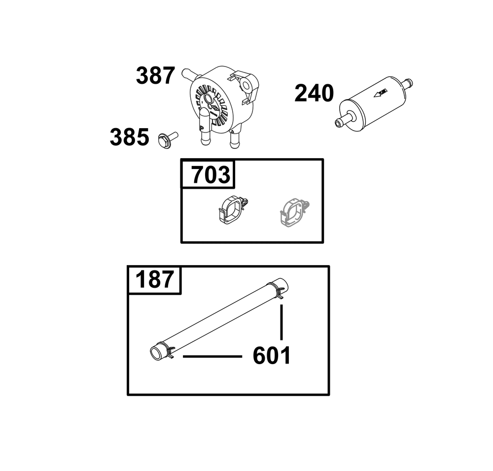 Fuel Supply Group Diagram and Parts List for 49T877-0014-B5 400000 - 699999 Briggs and Stratton Engine